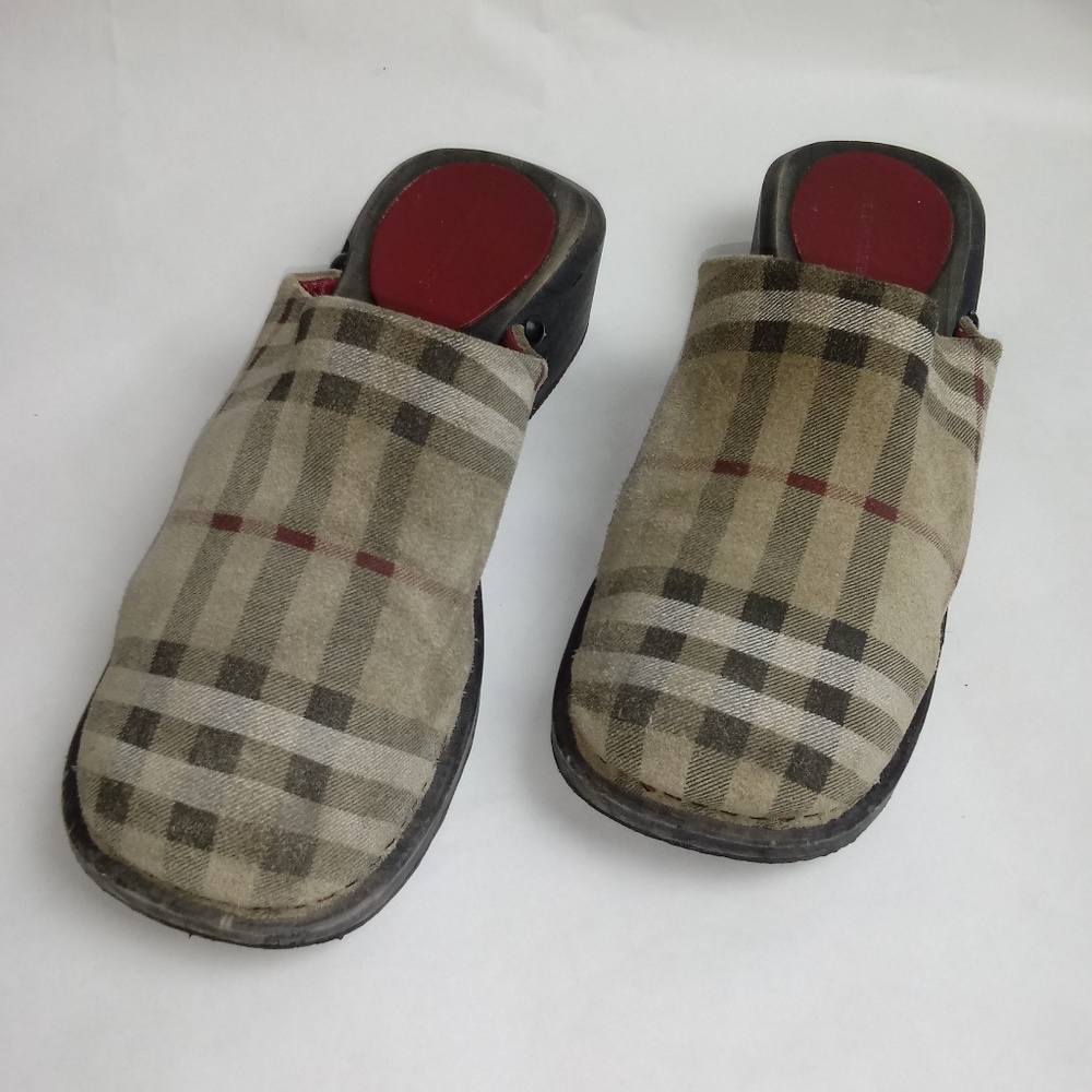 Burberry Distressed Fabric Wood Mules/Clogs 37/7